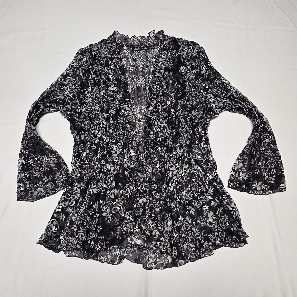 Floral Black and White Women's Top Tie Front Stretchy